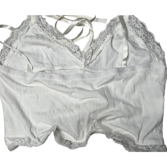 Y2K Coquette Lace Cami White Top Large L - Picture 4 of 5